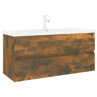 Berkfield Home Sink Cabinet with Built-in Basin Smoked Oak Engineered Wood in Brown