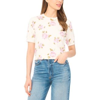 CeCe by Cynthia Steffe Floral Print Short Sleeve Sweater in New Ivory at Nordstrom, Size Medium