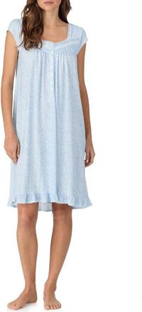 Eileen West Cap Sleeve Short Cotton Nightgown in Aqua Print at Nordstrom, Size X-Large