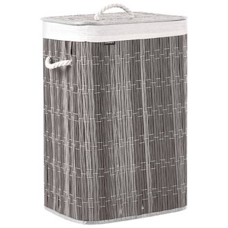 Beliani Cesto Para La Ropa Sucia Plegable Con Tapa Forro Extra&iacute;ble Hecho A Mano Cuarto De Ba&ntilde;o 72l Gris Trancura