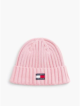 Tommy Hilfiger Womens Tommy Jeans Badge Rib-Knit Beanie - Pale Primrose