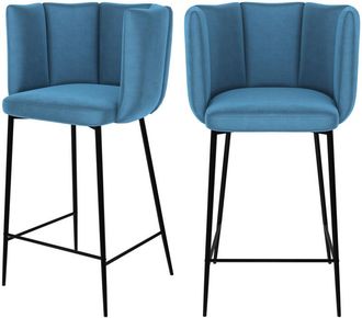 Rendez-Vous Déco Set de 2 sillas para isla de cocina de terciopelo azul 65 cm - Rosy