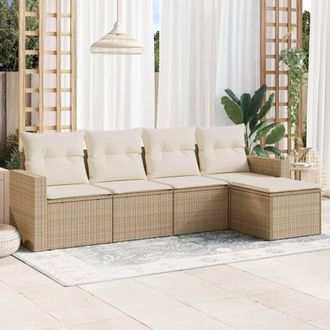 vidaXL Juego De Sof&aacute;s Jard&iacute;n Con Cojines 5 Pzas Rat&aacute;n Sint&eacute;tico Beige Vidaxl