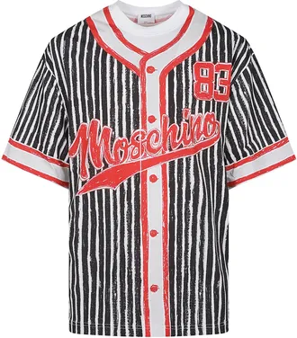 Moschino Stripe Logo Printed Cotton T-Shirt