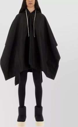 Rick Owens asymmetric cape drawstring hooded coat