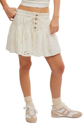 Free People Roselle Eyelet Tie Waist Miniskirt in Ivory at Nordstrom, Size X-Large