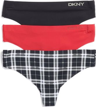DKNY 3-Pack Assorted Thongs in Black /Cream /Plaid at Nordstrom Rack, Size X-Large