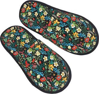 Generic Fluffy Slippers Dark English Flower Slippers Unisex Comfy Slipper For Spa Guest Indoor L