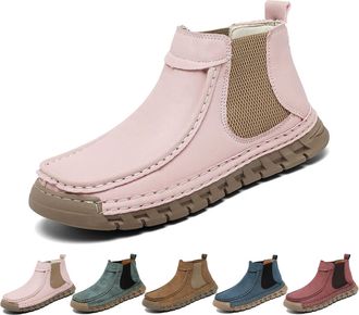 Generic Womens Handmade Non-Slip Orthopedic Shoes, Comfortable Slip On Lightweight Mid Top Hiking Ankle Boots, Retro Walking Shoes (Pink,8.5)