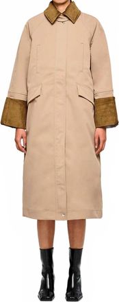 OOF Wear Corduroy Collar And Front Pockets Long Jacket In Tan