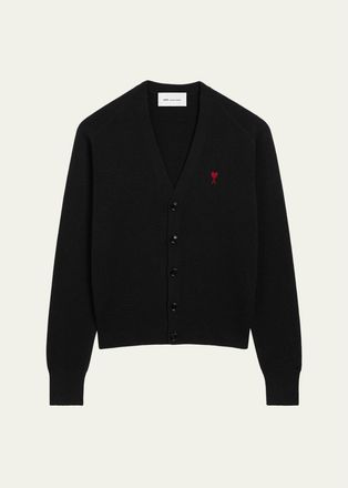 Ami Mens Merino Wool Ami De Coeur V-Neck Cardigan