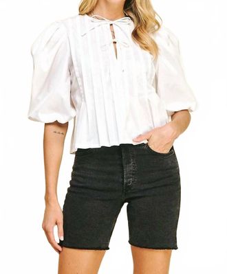 Pinch Design Puff Sleeve Tie Blouse In White