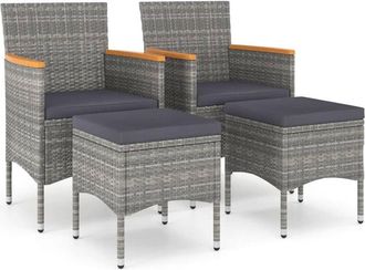 vidaXL Juego De Silla De Jard&iacute;n Y Taburete 4 Piezas Rat&aacute;n Pe Gris Vidaxl