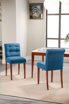 Living and Home Set of 2 Contemporary Buttoned Accent Dining Chair in Blue