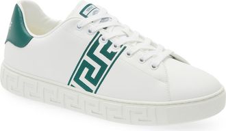 Versace Barocco Greca Jacquard Low Top Sneaker in White/Bosco Green at Nordstrom, Size 11Us