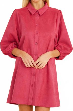 Dolce Cabo Faux Suede Puff Sleeve Mini Dress In Dark Pink