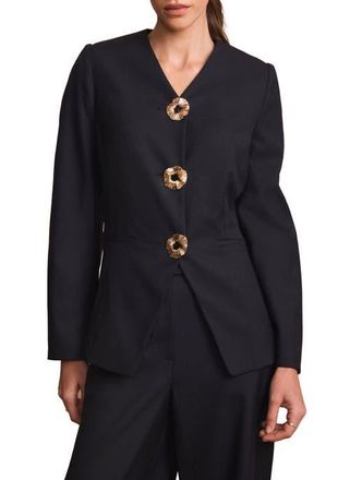 Mint Velvet Wool Blend Sculpted Jacket in Blue at Nordstrom, Size 10