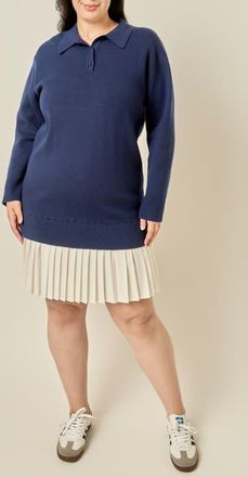 English Factory Mixed Media Polo Minidress in Navy/white at Nordstrom, Size 1X
