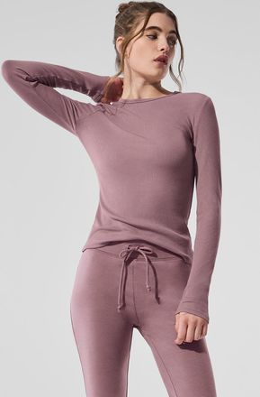Alo | Ribbed Modal Long Sleeve Top in Smoky Quartz Brown, Size: Small