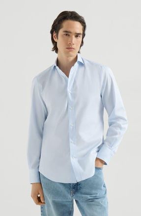 Brunello Cucinelli Twill shirt with spread collar in Azure at Nordstrom, Size Xxx-Large