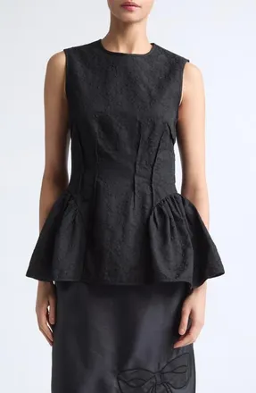 Cecilie Bahnsen Daimi Cotton Blend Matelass&eacute; Top in Black at Nordstrom, Size 14
