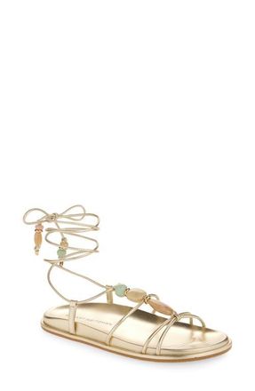 Stuart Weitzman Majorca Ankle Tie Sandal in Light Gold Liquid Metallic at Nordstrom, Size 10.5