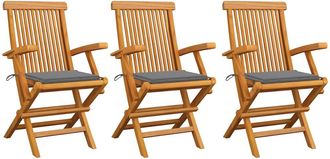 vidaXL Sillas De Jard&iacute;n 3 Uds Madera Maciza De Teca Con Cojines Grises Vidaxl