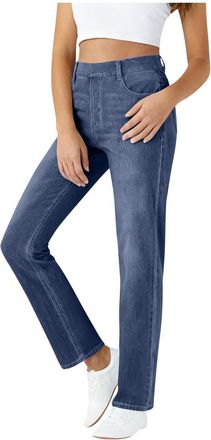 Generic Jeans for Women Elastic Waist Straight Leg Slim Fit Denim Trousers Classic Everyday Lounge Pants Streetwear Pull On Pants Stylish Full Length Bottoms 
