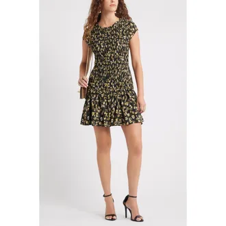 Chelsea28 Smocked Minidress in Olive Animal Fleur at Nordstrom Rack, Size Xx-Large