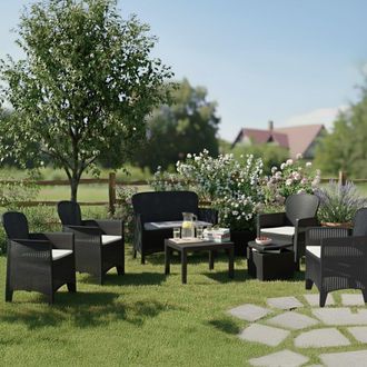 Dmora Set De Sala Exterior Dervio, Sal&oacute;n Outdoor 6 Plazas, 2 Mesas Made In Italy, Impermeable E Hidrorrepelente, Negro Antracita
