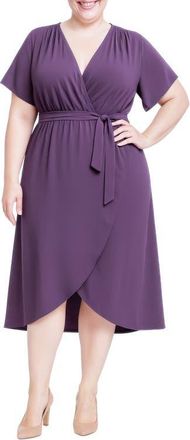 Standards & Practices Tie Front Faux Wrap Midi Dress in Purple at Nordstrom, Size 1X