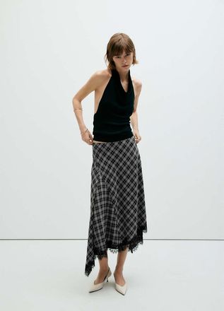 Mango Gonna midi fluida quadri nero - Donna - 36 - MANGO