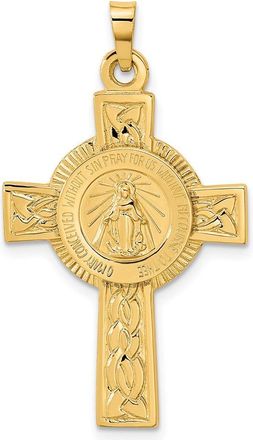 Diamond2Deal 14k Yellow Gold Polished Cross with Miraculous Medal Center Pendant