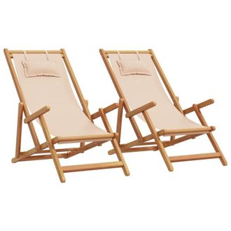 vidaXL vidaXL Sedie da Spiaggia Pieghevoli 2 pz Beige in Tessuto e Legno