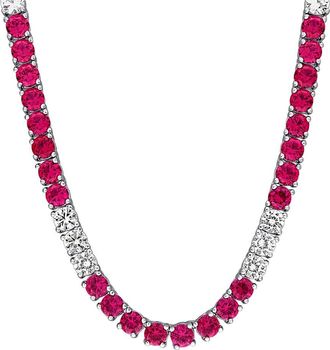 Rina Limor Silver 31.14 Ct. Tw. Lab-Grown Ruby And White Sapphire Tennis Necklace