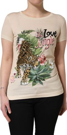 Dolce & Gabbana Womens Beige Jungle Print Cotton Round Neck T-Shirt
