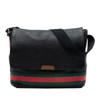 Gucci Tweedehands Leren Web Schoudertas