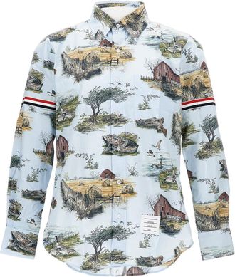 Thom Browne Scenic Toile Graphic Print Straight Fit Shirt With Gg Armband