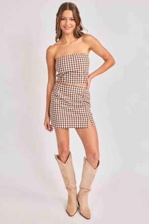 Sadie & Sage Mustang Gingham Skirt In Brown