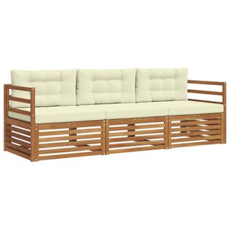 vidaXL Conjunto De Sof&aacute;s De Exterior Con Coj&iacute;n 3 Pcs Natural Y Crema Vidaxl