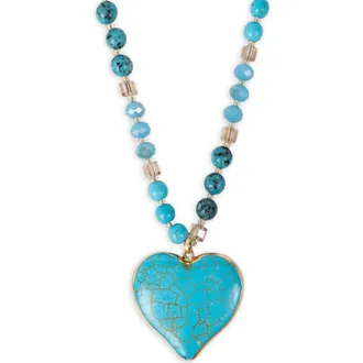 Saachi Beaded Heart Pendant Necklace in Turquoise at Nordstrom Rack