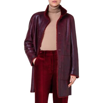 Akris Genuine Shearing Reversible Coat in 669 Crimson at Nordstrom, Size 4