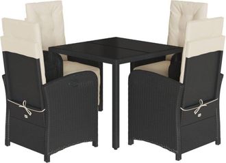 vidaXL 5 Piece Garden Dining Set with Cushions Black Poly Rattan vidaXL