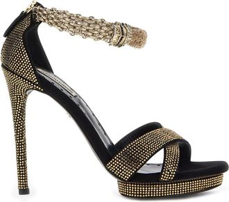 Roberto Cavalli rhinestone-embellished heeled sandals - women - Wool/Calf Leather/Wool - 37 - Gold