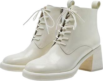 Generic Womens Lace-Up Ankle Boots PU Leather Block Heel Platform Elegant Stylish Combat Boots Mid Heel Comfy Casual Shoes With Zipper Lightweight size 4.5