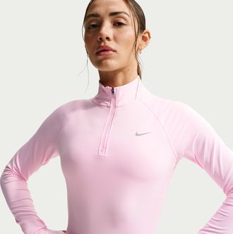 Nike Womens Tempo Dri-FIT Fitted 1/2-Zip Running Top in Pink | IF3261-663