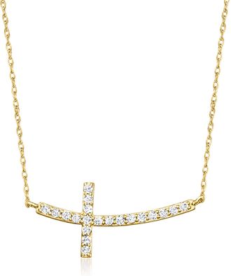 Canaria Canaria Diamond Sideways Cross Necklace in 10kt Yellow Gold