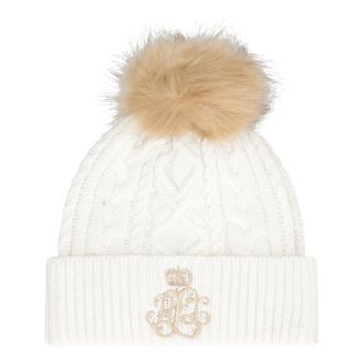 Ralph Lauren Beanies, female, White, Size: ONE SIZE Cable Knit Beanie with Pompom