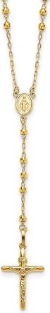 Diamond2Deal 10k Yellow Gold Diamond-cut 3mm Beaded Semi-solid Rosary Necklace 24