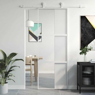 vidaXL Puerta Corredera Vidrio Templado Y Aluminio Blanca 76x205 Cm Vidaxl